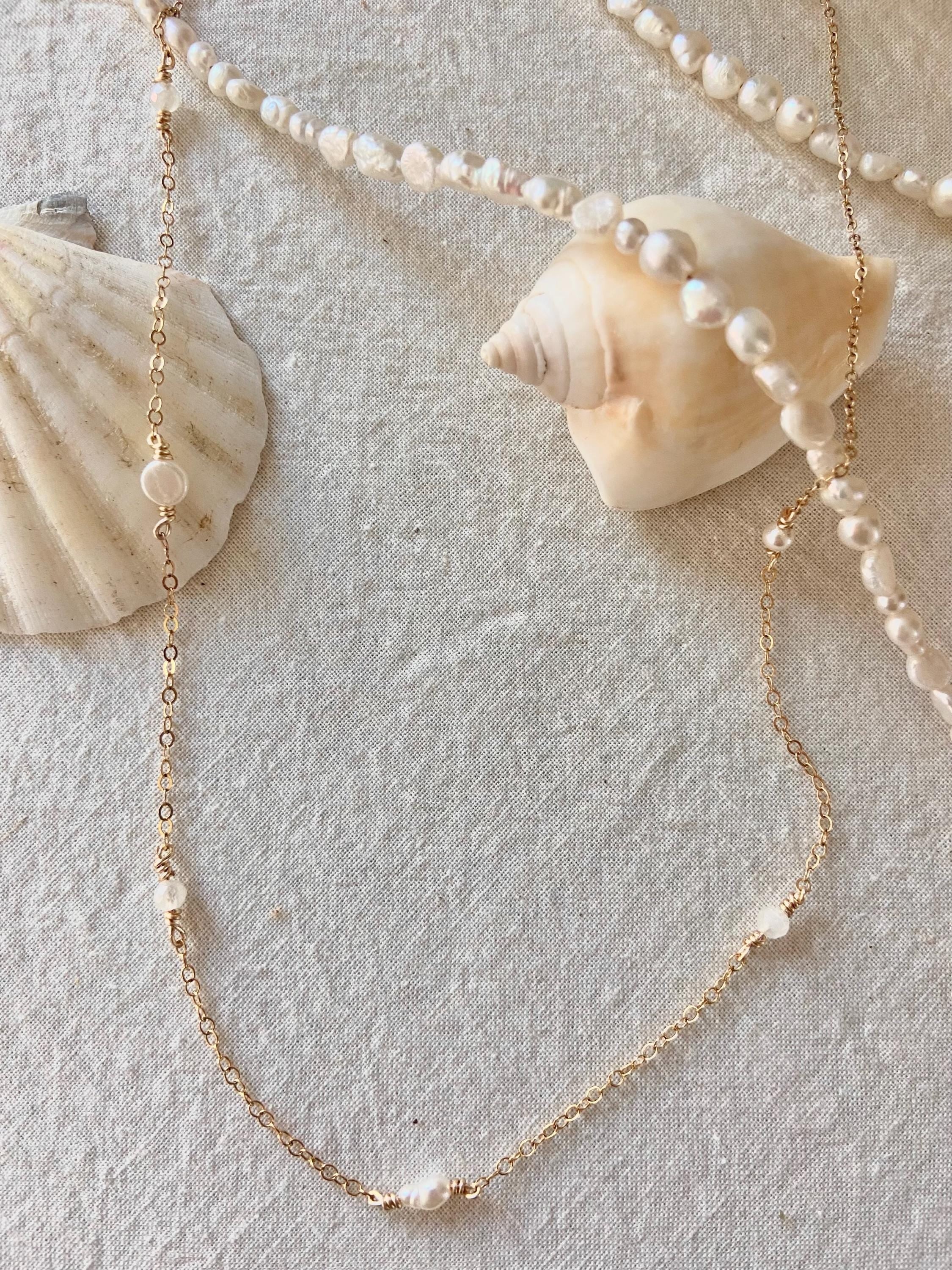 Breakfast at Tiffany’s Necklace • moonstone & pearl